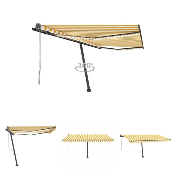 The Living Store Automatisk markis med vindsensor & LED 400x300 cm gul/vit - Markiser