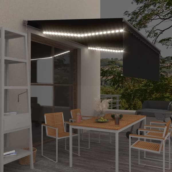 The Living Store Automatisk markis med vindsensor rullgardin LED 4x3 m antracit - Markiser