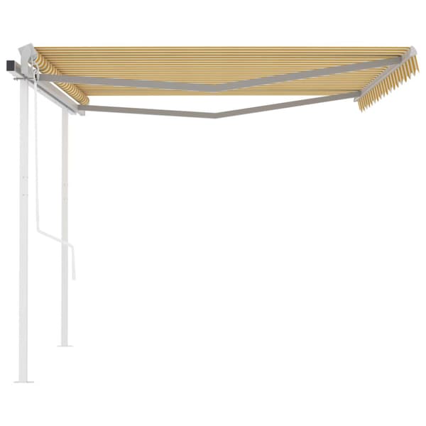 The Living Store foldemarkise med stolper 4x3,5 m automatisk gul og hvid -  Markiser