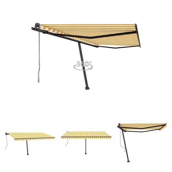 The Living Store Fristående markis automatisk 450x350 cm gul/vit -  Markiser
