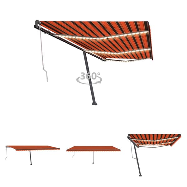 The Living Store Sisäänkelattava markiisi LED/tuulisens. 600x300cm oranssiruskea -  Markiisit
