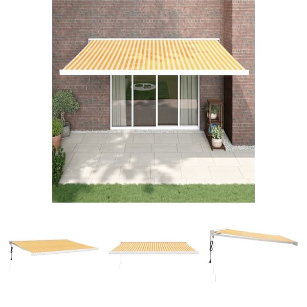 The Living Store Markis infällbar gul och vit 4,5x3 m tyg&aluminium - Markiser