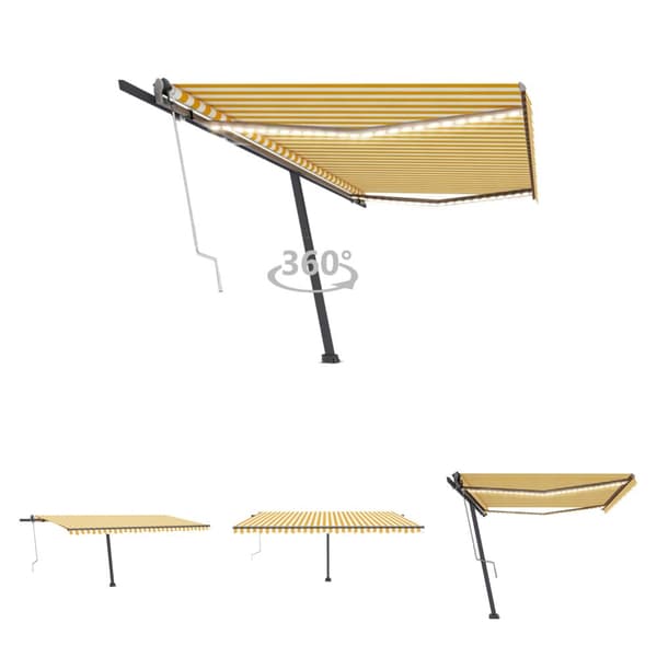 The Living Store Sisäänkelattava markiisi LED/tuulisensori 500x300 cm keltavalk. -  Markiisit