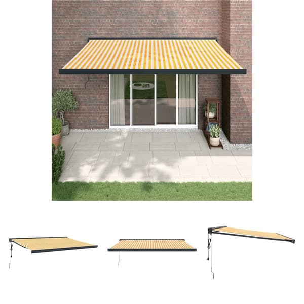 The Living Store Sisäänkelattava markiisi keltavalkoinen 4x3 m kangas/alumiini - Markiisit