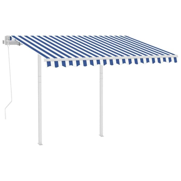 The Living Store Markis med stolpar automatisk infällbar 3,5x2,5 m blå och vit - Markiser
