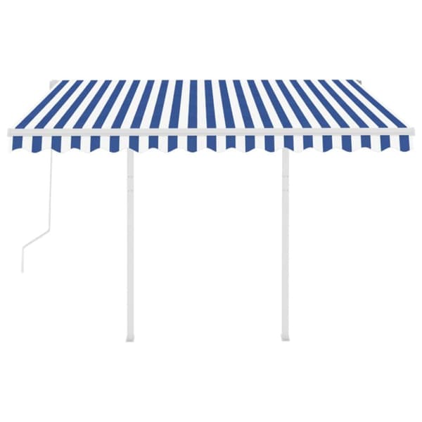 The Living Store Markis med stolpar automatisk infällbar 3,5x2,5 m blå och vit - Markiser