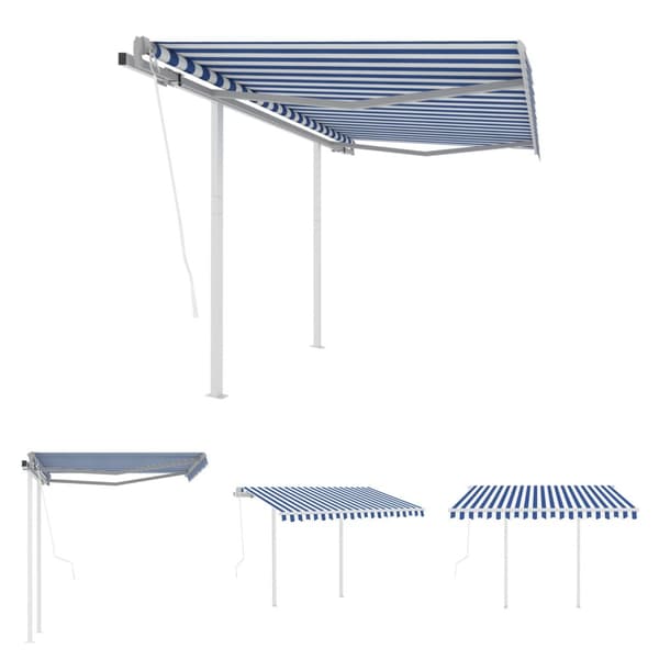 The Living Store Markis med stolpar automatisk infällbar 3,5x2,5 m blå och vit - Markiser