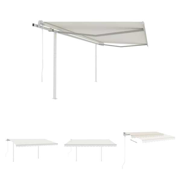 The Living Store Markis med stolpar automatisk infällbar 4x3 m gräddvit -  Markiser
