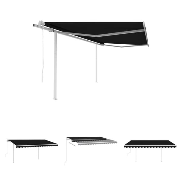 The Living Store Markis med stolpar automatisk infällbar 4x3,5 m antracit - Markiser
