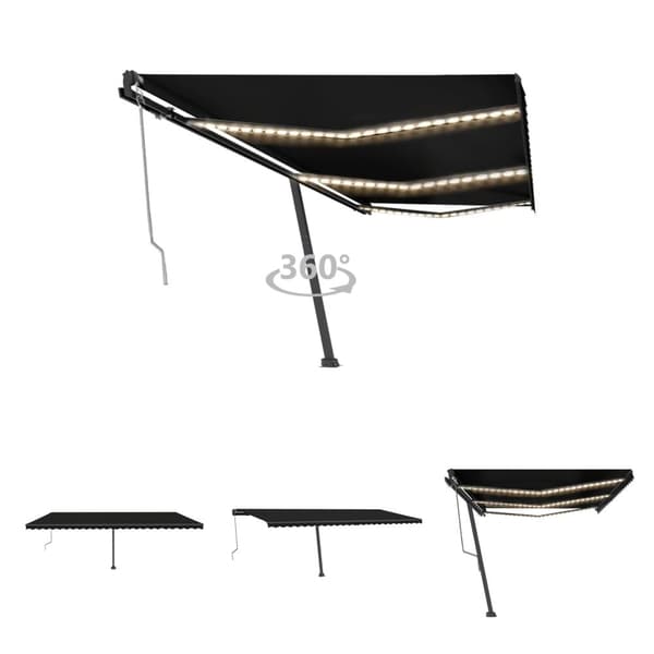 The Living Store Sisäänkelattava markiisi LED/tuulisensori 600x300cm antrasiitti - Markiisit