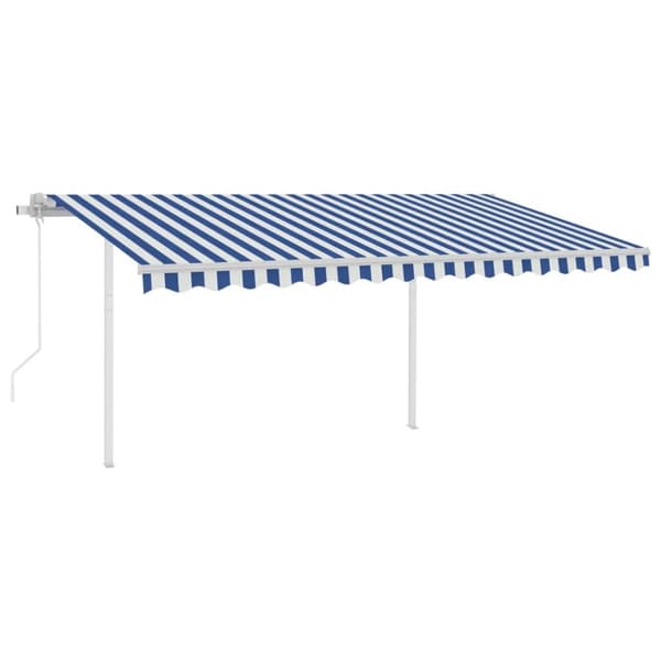 The Living Store Markis med stolpar automatiskt infällbar 4,5x3 m blå och vit - Markiser