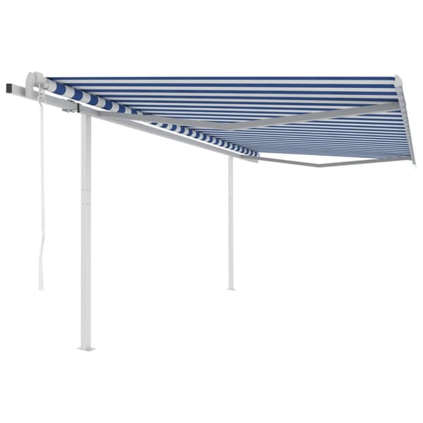 The Living Store Markis med stolpar automatiskt infällbar 4,5x3 m blå och vit - Markiser
