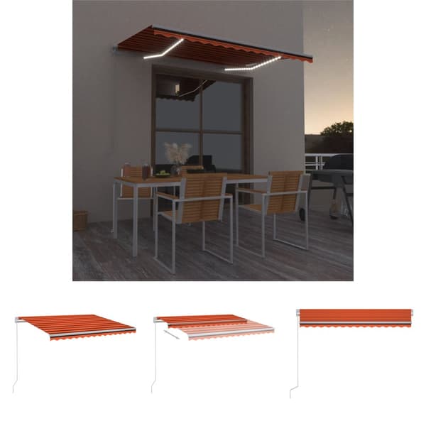 The Living Store markise m. LED-lys 300x250 cm manuel betjening orange og brun -  Markiser