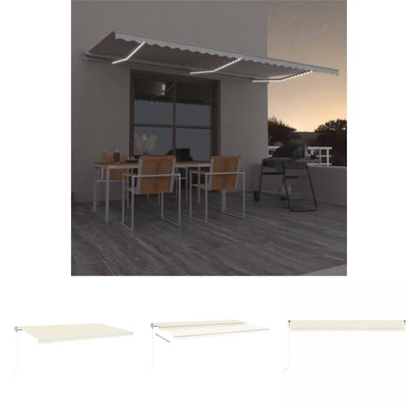 The Living Store Automatisk markis med vindsensor & LED 600x350 cm gräddvit -  Markiser