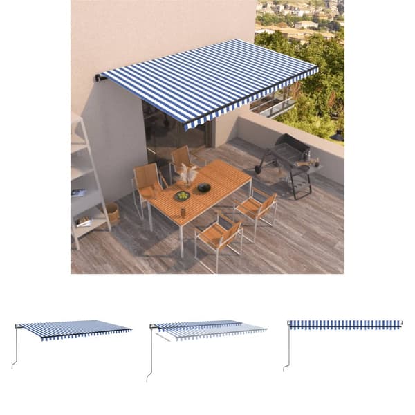 The Living Store Markis automatiskt infällbar 500x350 cm blå och vit - Markiser