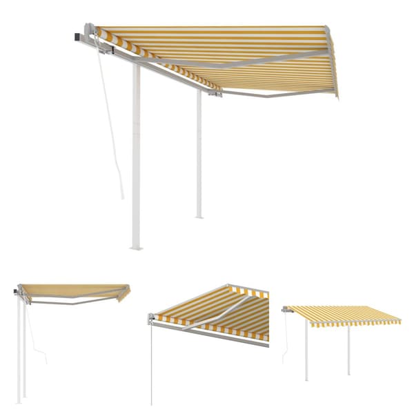 The Living Store markise med stolper 3x2,5 m automatisk betjening gul og hvid -  Markiser