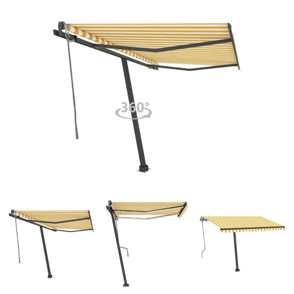 The Living Store Fristående markis automatisk 350x250 cm gul/vit - Markiser