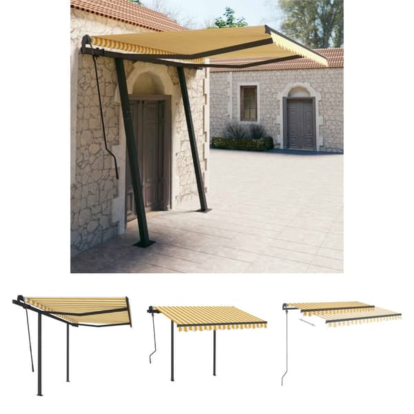 The Living Store Automaattisesti kelattava markiisi tolpilla 3,5x2,5m keltavalk. - Markiisit