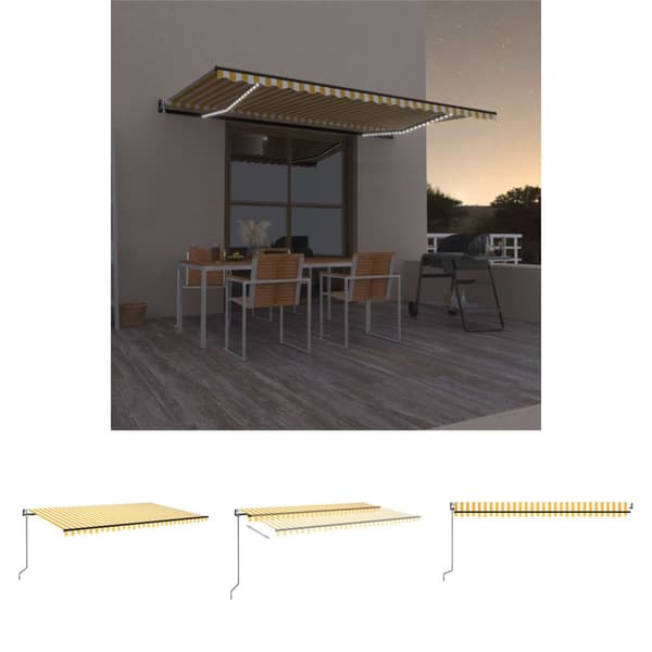 The Living Store Sisäänkelattava markiisi LED/tuulisensori 500x300 cm keltavalk. - Markiisit
