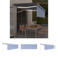 Miniatyrbild 1 av 10: The Living Store Automatisk markis med rullgardin vindsensor LED 4,5x3 m blå/vit -  Markiser