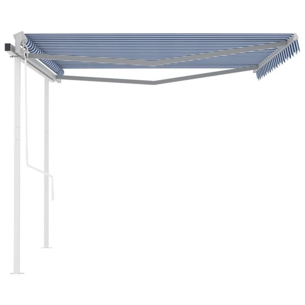 The Living Store foldemarkise med stolper 4x3,5 m automatisk blå og hvid -  Markiser