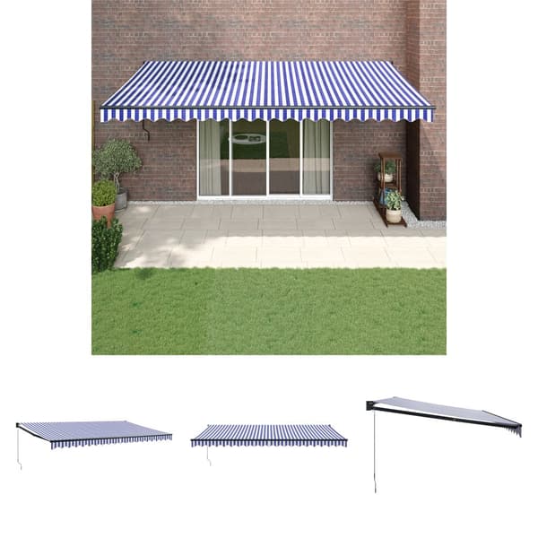 The Living Store Markis infällbar blå och vit 5x3 m tyg och aluminium - Markiser