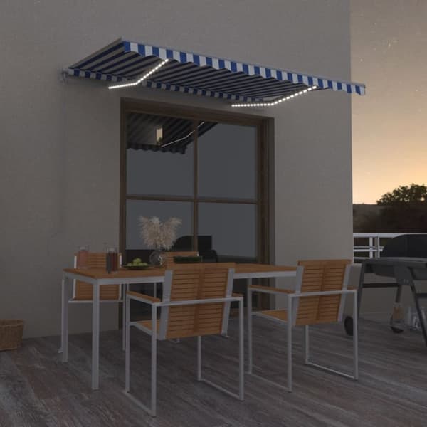 The Living Store Sisäänkelattava markiisi LEDillä 300x250cm sininen ja valkoinen - Markiisit