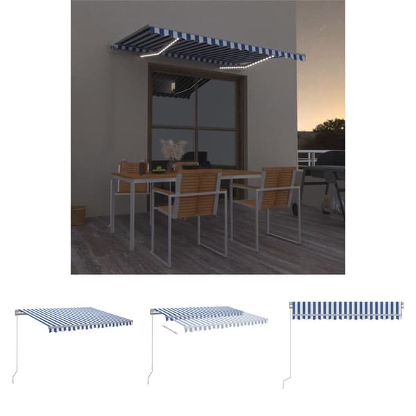 The Living Store Sisäänkelattava markiisi LEDillä 300x250cm sininen ja valkoinen - Markiisit