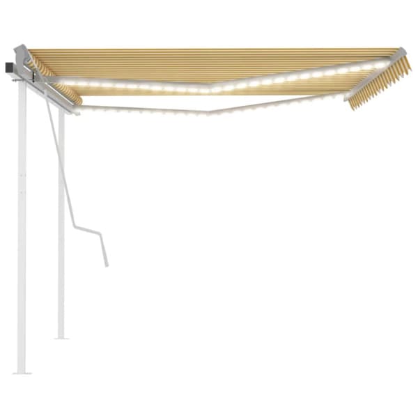 The Living Store foldemarkise m. LED-lys 4x3 m manuel betjening gul og hvid -  Markiser