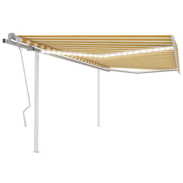 The Living Store foldemarkise m. LED-lys 4x3 m manuel betjening gul og hvid -  Markiser