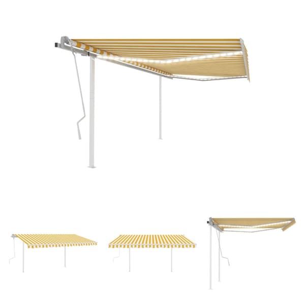 The Living Store foldemarkise m. LED-lys 4x3 m manuel betjening gul og hvid -  Markiser