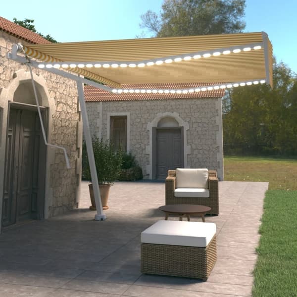 The Living Store markise m. LED + vindsensor 400x350 cm automatisk gul/hvid -  Markiser