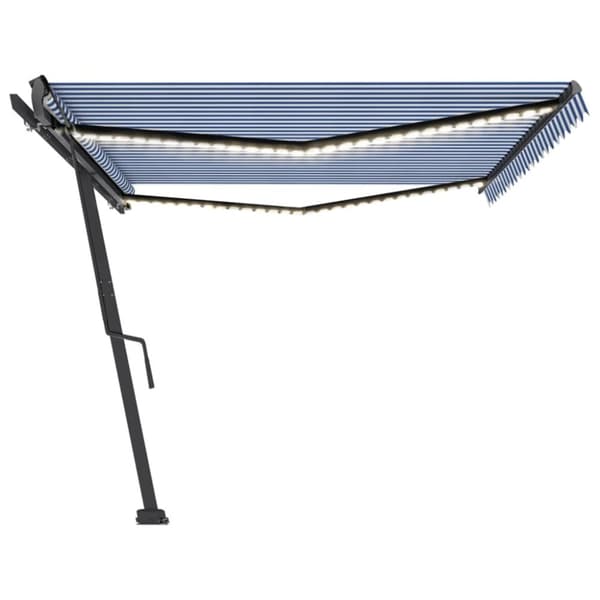 The Living Store Markis manuellt infällbar med LED 500x300 cm blå och vit - Markiser