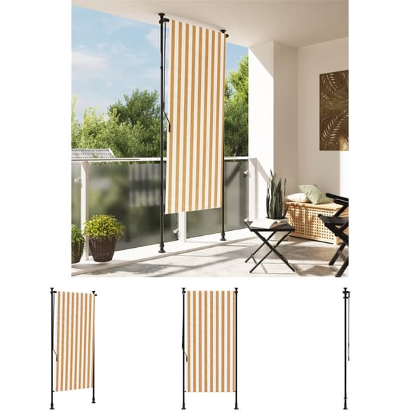 The Living Store Ulkorullaverho oranssivalkoinen 120x270 cm kangas ja teräs - Markiisit