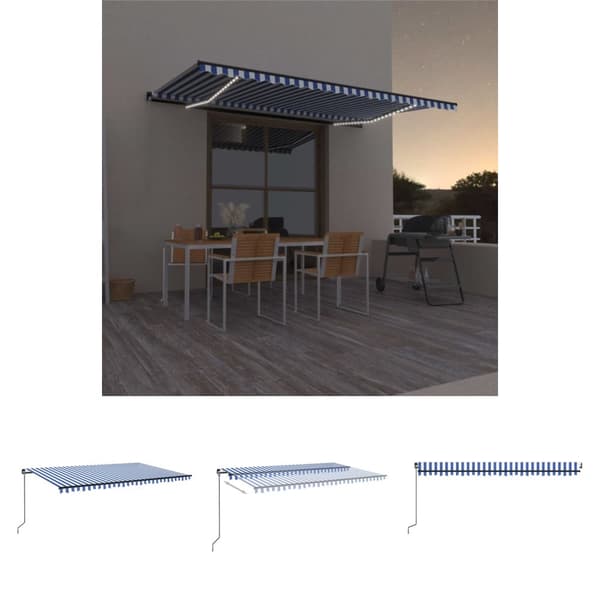 The Living Store Markis manuellt infällbar med LED 500x300 cm blå och vit - Markiser