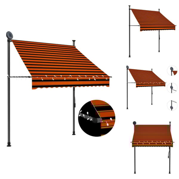 Markiser - Living markise m. LED-lys manuel betjening 150 cm orange og brun