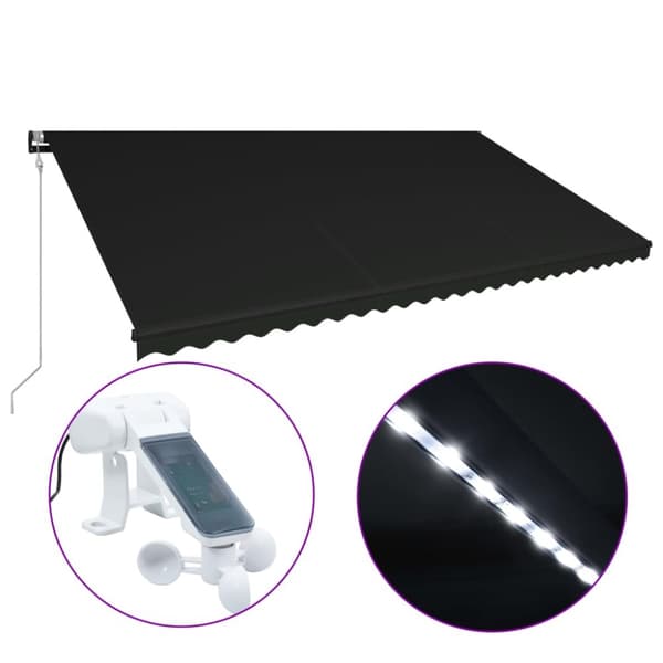 Markiser - Living Infällbar markis med vindsensor & LED 600x300 cm antracit