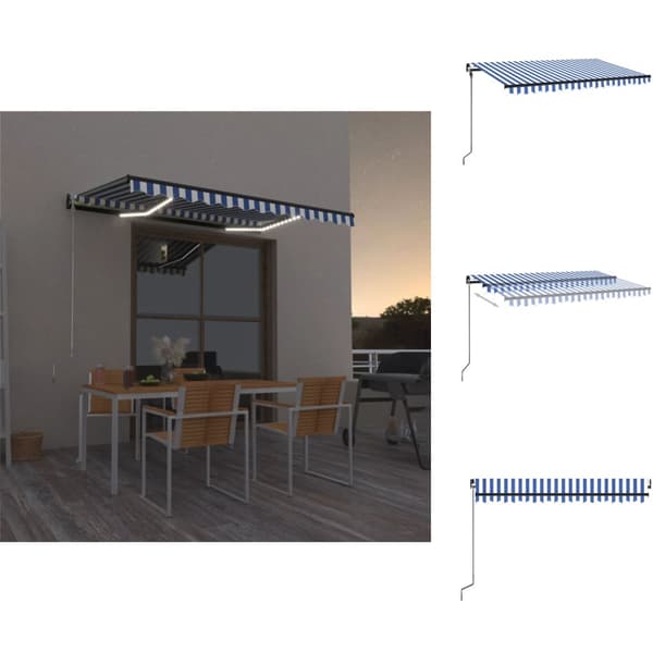 Markiser - Living Markis manuellt infällbar med LED 400x300 cm blå och vit
