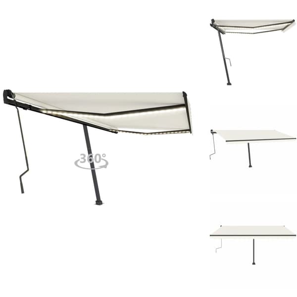 Markiser - Living markise m. LED-lys 400x300 cm manuel betjening cremefarvet