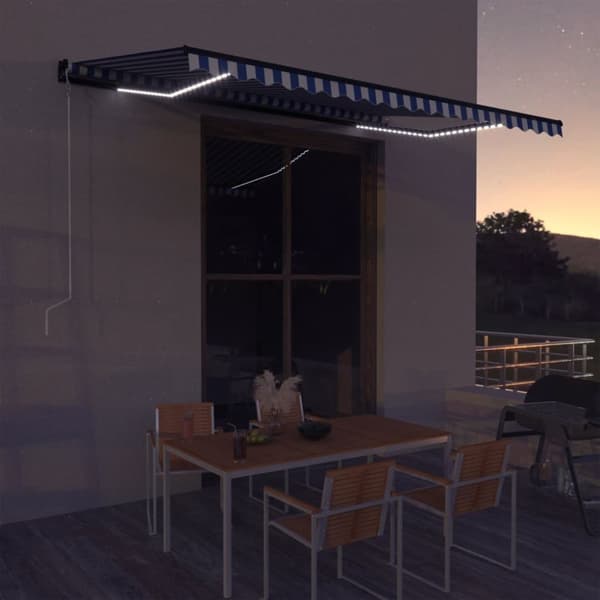 Markiser - Living markise med vindsensor og LED 450x300 cm blå og hvid