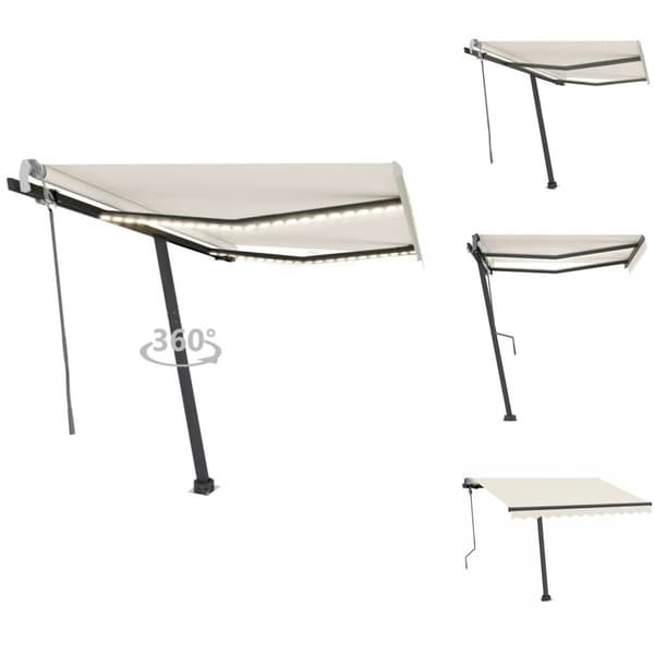Markiser - Living markise m. LED-lys 300x250 cm manuel betjening cremefarvet