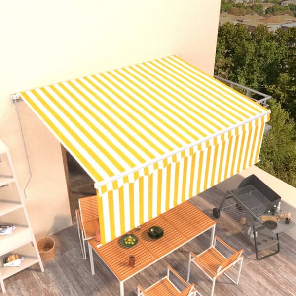 Markiisit - Living Manuaalisesti kelattava markiisi verhoilla 4x3 m keltavalkoinen