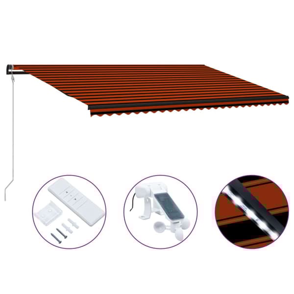 Markiser - Living Infällbar markis med vindsensor & LED 600x300 cm orange & brun