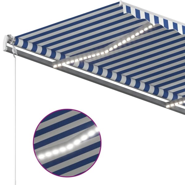 Markiisit - Living Manuaalisesti kelattava markiisi LED-valot 4x3 m sinivalkoinen
