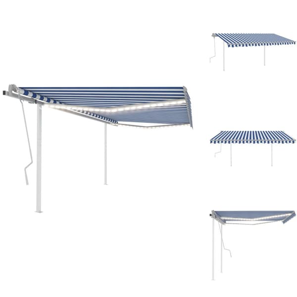 Markiisit - Living Manuaalisesti kelattava markiisi LED-valot 4x3 m sinivalkoinen