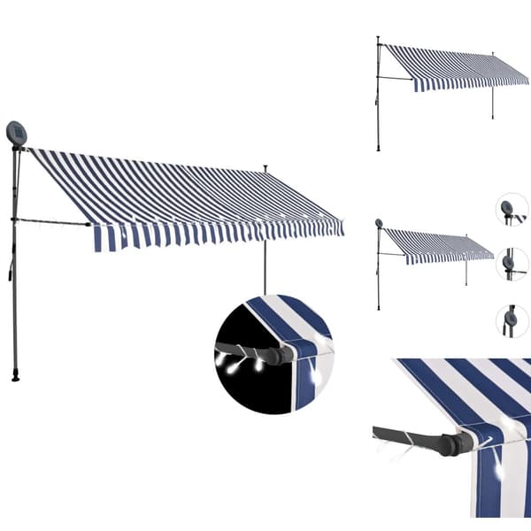 Markiisit - Living Sisäänkelattava markiisi LED-valoilla 400 cm sininen/valkoinen