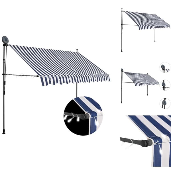 Markiisit - Living Sisäänkelattava markiisi LED-valoilla 300 cm sininen/valkoinen