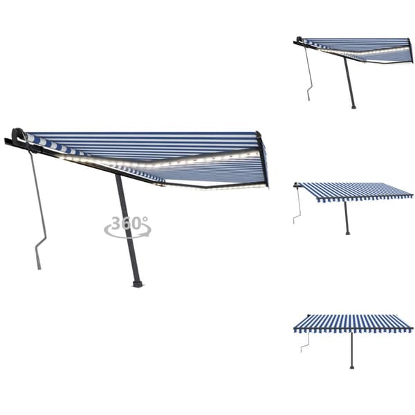 Markiser - Living Markis manuellt infällbar med LED 400x350 cm blå och vit