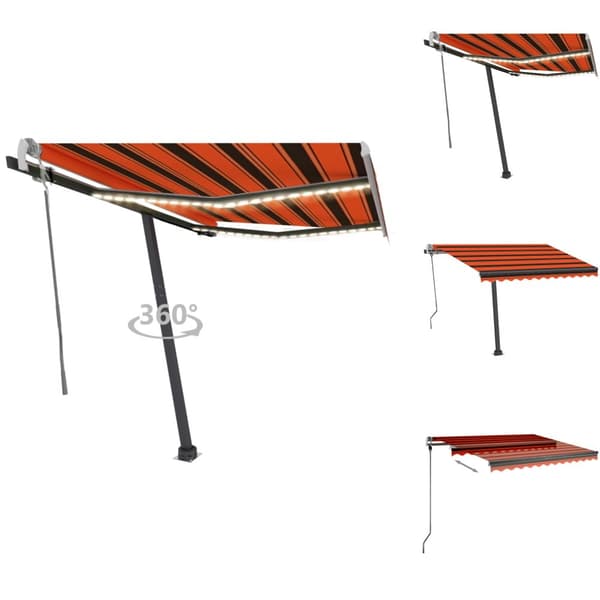 Markiser - Living markise m. LED-lys 350x250 cm manuel betjening orange og brun