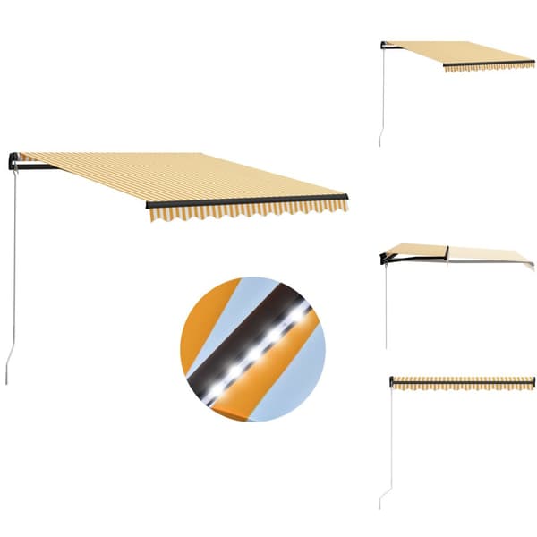 Markiser - Living markise m. LED-lys 300x250 cm manuel betjening gul og hvid